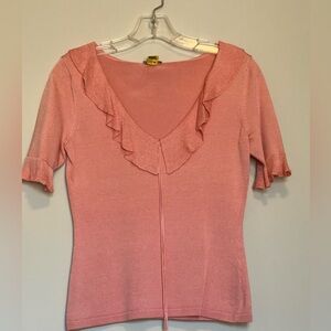 Peach XS 100% silk short sleeve top with ruffle accents.